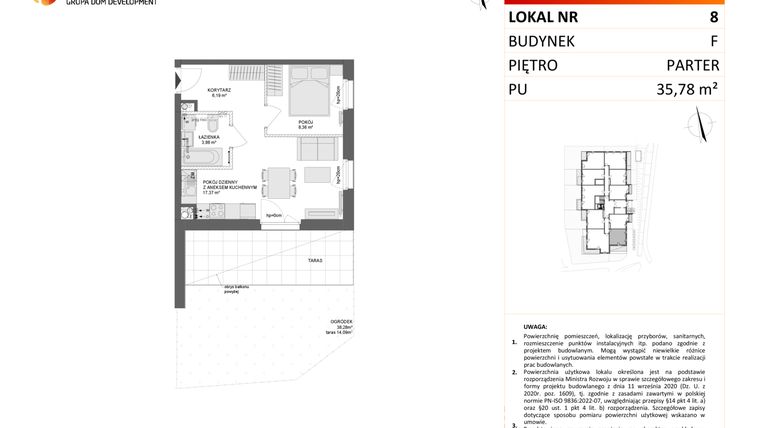 Rzut - Mieszkanie na sprzedaż 2 pokoje o powierzchni 35,78 m² - numer F.8 w Osiedle Synteza etap IV