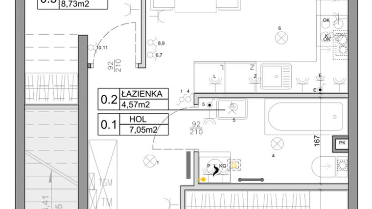 Rzut - Mieszkanie na sprzedaż 3 pokoje o powierzchni 48,03 m² - numer 57 w Manufaktura Marki 2 etap III