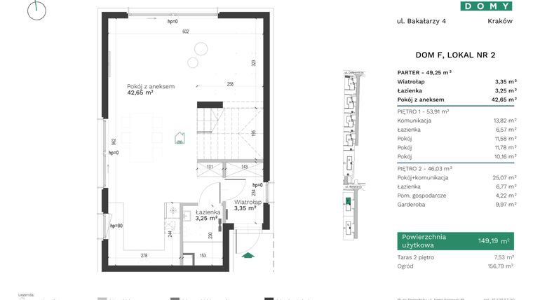 Rzut - Dom na sprzedaż 5 pokoi o powierzchni 149,19 m² - numer F2 w Destino Domy