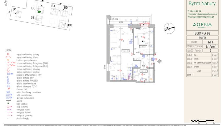 Rzut - Mieszkanie na sprzedaż 2 pokoje o powierzchni 37,78 m² - numer B3M3 w Rytm Natury
