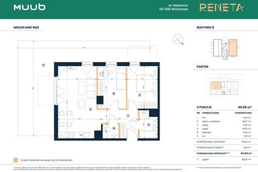 Rzut - Mieszkanie na sprzedaż 3 pokoje o powierzchni 58,62 m² - numer M22 w Reneta