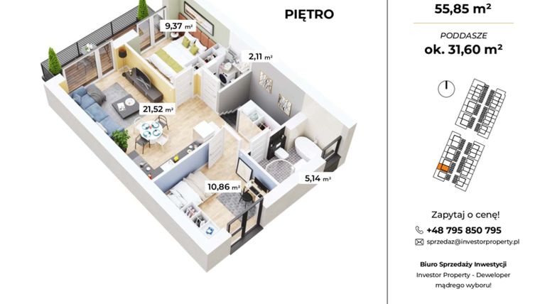 Rzut - Mieszkanie na sprzedaż 3 pokoje o powierzchni 59,88 m² - numer C-10 w Osiedle Lędziny