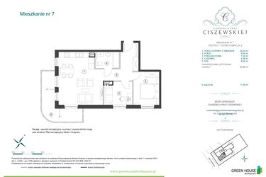 Rzut - Mieszkanie na sprzedaż 2 pokoje o powierzchni 53,9 m² - numer 7 w Kamienica przy Ciszewskiej