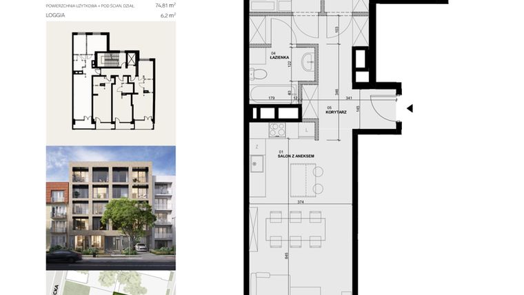 Rzut - Mieszkanie na sprzedaż 3 pokoje o powierzchni 73,68 m² - numer 1M4 w Apartamentowiec Szaserów