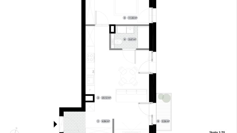 Rzut - Mieszkanie na sprzedaż 2 pokoje o powierzchni 42,95 m² - numer 1.M10 w Stalowa 76