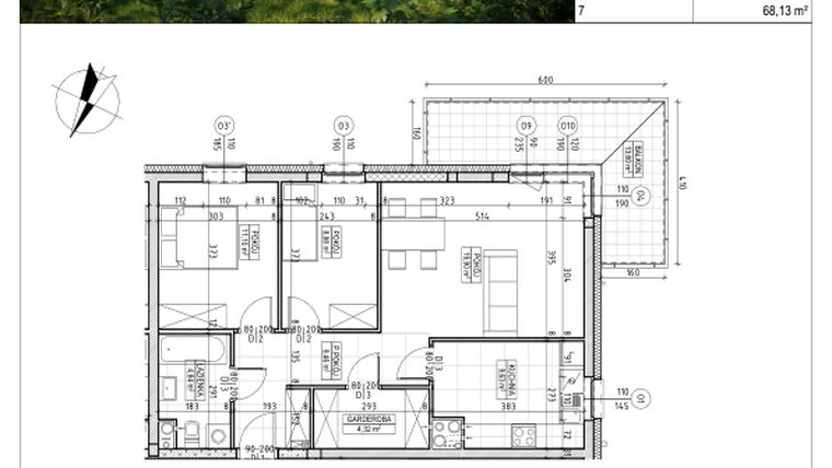 Rzut - Mieszkanie na sprzedaż 3 pokoje o powierzchni 68,13 m² - numer C5.01.39 w Osiedle Panorama Wiślana Etap IV - budynek C5