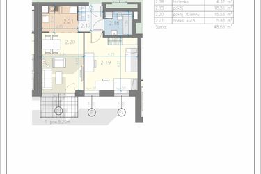 Rzut - Mieszkanie na sprzedaż 2 pokoje o powierzchni 48,66 m² - numer 11 w Residence Przewóz 41
