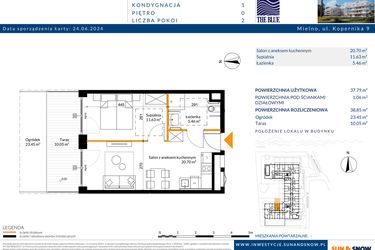 Rzut - Mieszkanie na sprzedaż 2 pokoje o powierzchni 38,85 m² - numer 0.07 w The Blue