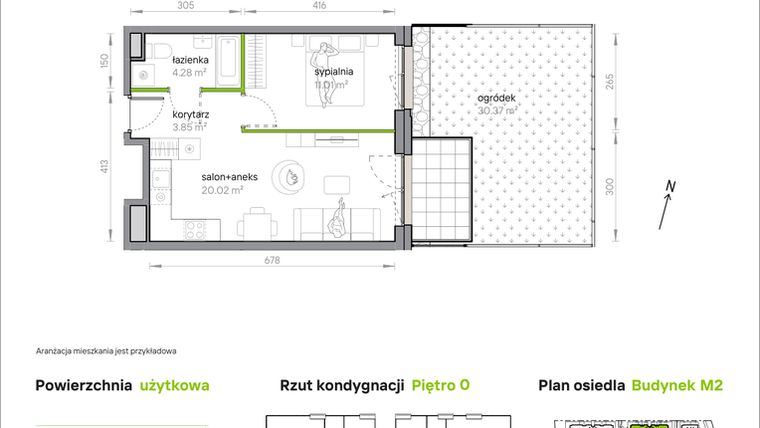 Rzut - Mieszkanie na sprzedaż 2 pokoje o powierzchni 39,16 m² - numer M2/1/0/02 w Przy Parku Vita