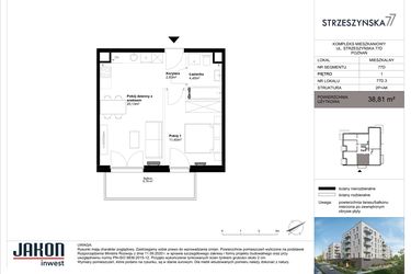 Rzut - Mieszkanie na sprzedaż 2 pokoje o powierzchni 38,81 m² - numer 77D.3 w Strzeszyńska 77