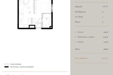 Rzut - Mieszkanie na sprzedaż 1 pokój o powierzchni 29,64 m² - numer M041 w MURANO