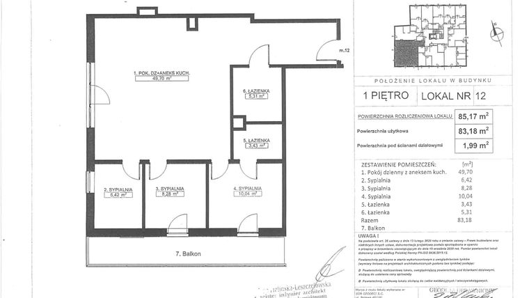 Rzut - Mieszkanie na sprzedaż 4 pokoje o powierzchni 83,18 m² - numer 12 w Topolowa 5A