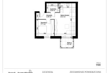 Rzut - Mieszkanie na sprzedaż 2 pokoje o powierzchni 43,32 m² - numer C.11 w Narcyzowe Wzgórza II