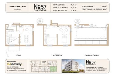 Rzut - Mieszkanie na sprzedaż 3 pokoje o powierzchni 89,07 m² - numer M-15 w Gromadzka 57