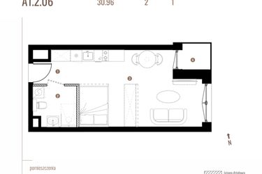 Rzut - Mieszkanie na sprzedaż 1 pokój o powierzchni 30,97 m² - numer A1.2.06 w Belg Apartamenty etap II