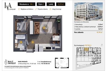 Rzut - Mieszkanie na sprzedaż 1 pokój o powierzchni 41,94 m² - numer M4.2 w La Vie Art