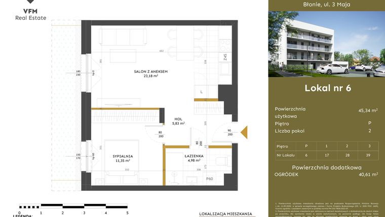 Rzut - Mieszkanie na sprzedaż 2 pokoje o powierzchni 45,34 m² - numer 6 w Apartamenty 3 Maja