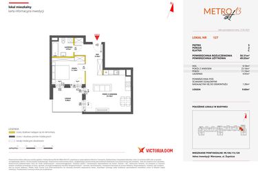 Rzut - Mieszkanie na sprzedaż 2 pokoje o powierzchni 50,31 m² - numer 127 w Metro Art 13