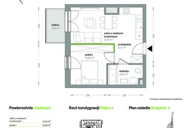 Rzut - Mieszkanie na sprzedaż 2 pokoje o powierzchni 35,54 m² - numer B4/A/16 w Ceglana Park