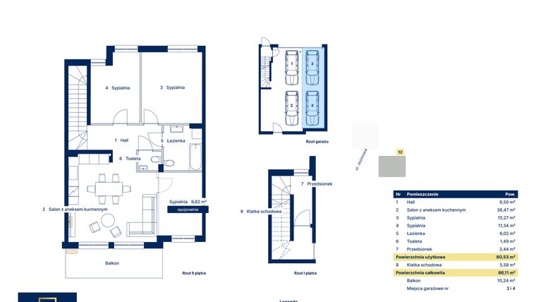 Rzut - Mieszkanie na sprzedaż 3 pokoje o powierzchni 80,53 m² - numer 12 w Nova Jeziorowa 2