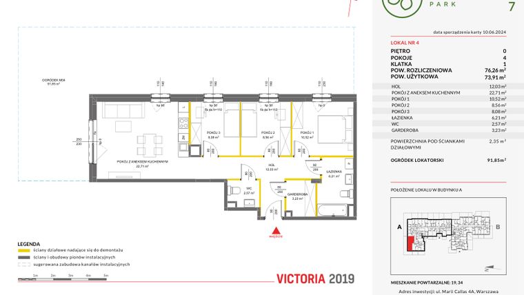 Rzut - Mieszkanie na sprzedaż 4 pokoje o powierzchni 76,26 m² - numer 4 w Olchowy Park VII