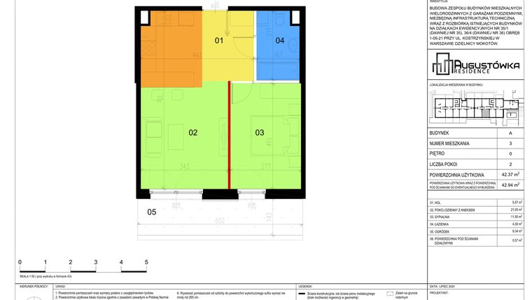 Rzut - Mieszkanie na sprzedaż 2 pokoje o powierzchni 42,37 m² - numer A3 w Augustówka Residence