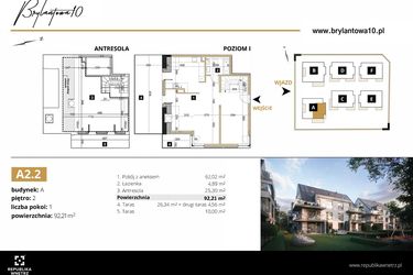 Rzut - Mieszkanie na sprzedaż 1 pokój o powierzchni 92,21 m² - numer A2.2 w Brylantowa 10