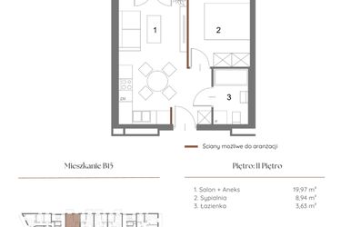 Rzut - Mieszkanie na sprzedaż 1 pokój o powierzchni 33,1 m² - numer B15 w Dąbrowskiego 9