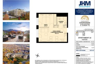 Rzut - Mieszkanie na sprzedaż 2 pokoje o powierzchni 32,89 m² - numer 22 w Apartamenty Zakopiańskie