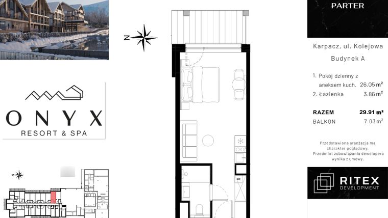 Rzut - Mieszkanie na sprzedaż 1 pokój o powierzchni 30,09 m² - numer NR 0.A17 w Onyx Resort & Spa