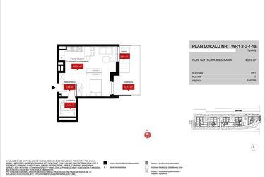 Rzut - Mieszkanie na sprzedaż 1 pokój o powierzchni 40,18 m² - numer WR1 2/0/4/1a w Przystań Reymonta