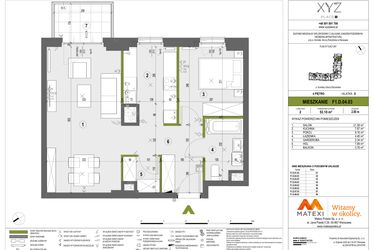 Rzut - Mieszkanie na sprzedaż 2 pokoje o powierzchni 52,98 m² - numer F1.D.04.03 w XYZ Place