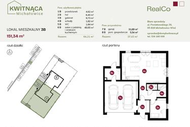 Rzut - Dom na sprzedaż 6 pokoi o powierzchni 151,34 m² - numer 3B w Michałowice Kwitnąca