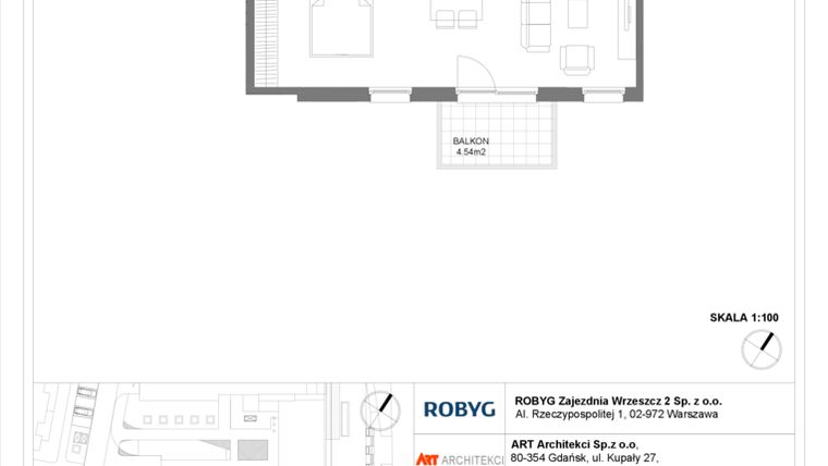 Rzut - Mieszkanie na sprzedaż 1 pokój o powierzchni 42,88 m² - numer E.2M20 w Nowa Wałowa bud. E