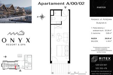 Rzut - Mieszkanie na sprzedaż 1 pokój o powierzchni 25,91 m² - numer 00.A2 w Onyx Resort & Spa