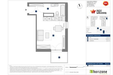 Rzut - Mieszkanie na sprzedaż 1 pokój o powierzchni 29,23 m² - numer B-100 w Osiedle przy Wielickiej etap 1.2