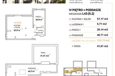 Rzut - Mieszkanie na sprzedaż 3 pokoje o powierzchni 123,73 m² - numer L43 w Zimowa Apartamenty