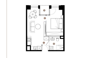 Rzut - Mieszkanie na sprzedaż 1 pokój o powierzchni 33,93 m² - numer E.01.01 w Apartamenty Reytana bud. E