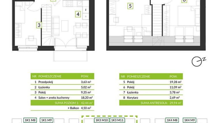 Rzut - Mieszkanie na sprzedaż 4 pokoje o powierzchni 73,04 m² - numer 1K3 M12 w Osiedle Krzeptów przy lesie