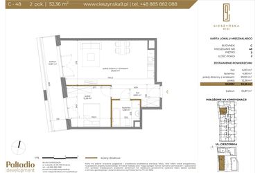 Rzut - Mieszkanie na sprzedaż 2 pokoje o powierzchni 52,36 m² - numer C-48 w Cieszyńska 9 budynek B i C
