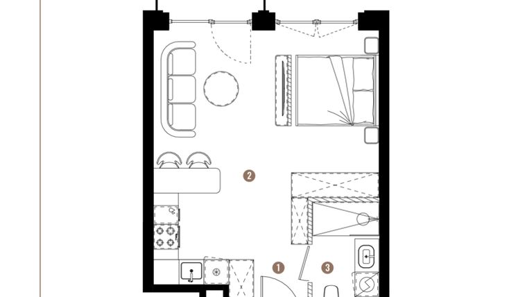 Rzut - Mieszkanie na sprzedaż 1 pokój o powierzchni 35,04 m² - numer F.B.00.26 w Apartamenty Reytana bud. F