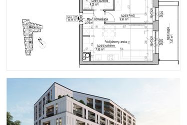 Rzut - Mieszkanie na sprzedaż 2 pokoje o powierzchni 34,71 m² - numer 24 w Aleja
