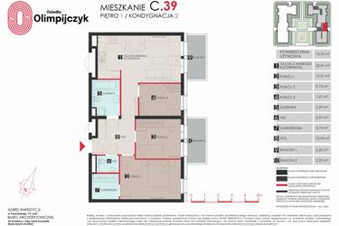 Rzut - Mieszkanie na sprzedaż 4 pokoje o powierzchni 73,35 m² - numer C39 w Osiedle Olimpijczyk II etap