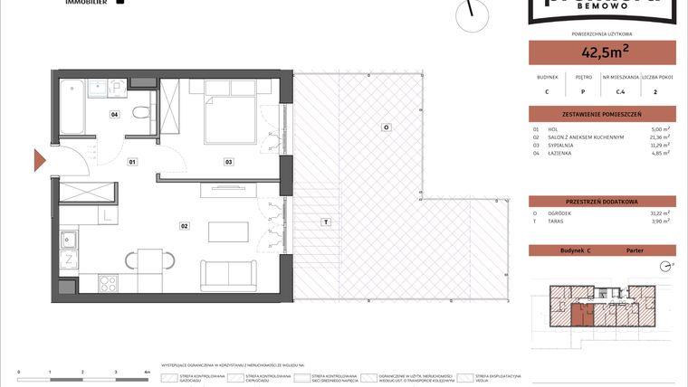 Rzut - Mieszkanie na sprzedaż 2 pokoje o powierzchni 42,5 m² - numer C.04 w Premiera Bemowo