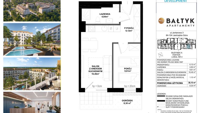Rzut - Mieszkanie na sprzedaż 2 pokoje o powierzchni 38,15 m² - numer A.4 w Apartamenty Bałtyk