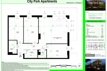 Rzut - Mieszkanie na sprzedaż 4 pokoje o powierzchni 86,43 m² - numer 6.3. w City Park Apartments