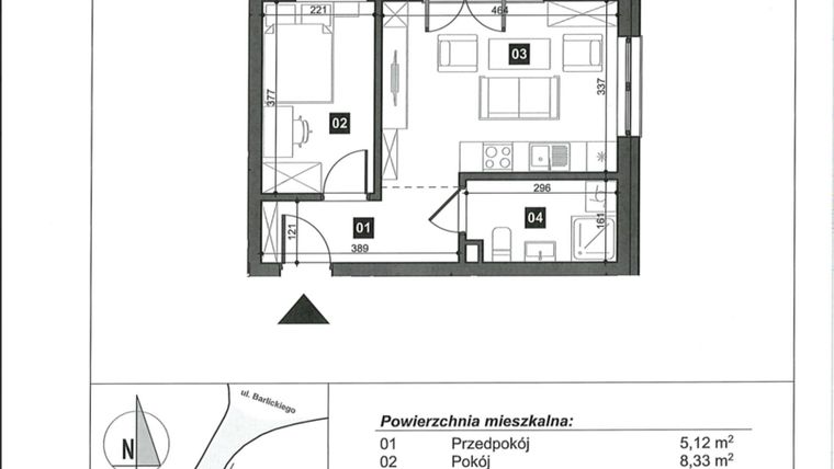 Rzut - Mieszkanie na sprzedaż 2 pokoje o powierzchni 34,15 m² - numer 5 w Słoneczne Świnoujście