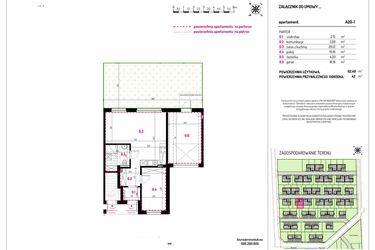 Rzut - Mieszkanie na sprzedaż 2 pokoje o powierzchni 62,4 m² - numer A20-1 w Aleja Kwitnącej Wiśni