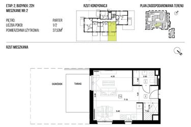 Rzut - Mieszkanie na sprzedaż 1 pokój o powierzchni 37,45 m² - numer 22H/02 w NATURAMA II