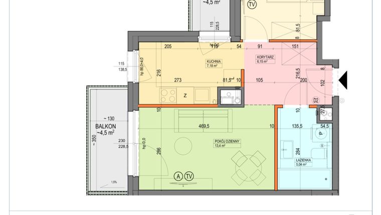 Rzut - Mieszkanie na sprzedaż 2 pokoje o powierzchni 41,66 m² - numer B1.4.30.2k w Junique I.II